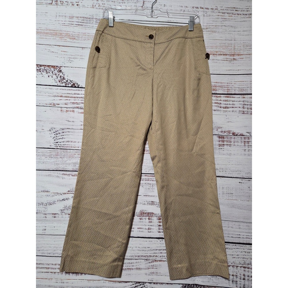 Talbots Petites Khaki Tan Diamond Jacquard Stretch Straight Leg Pants 4P